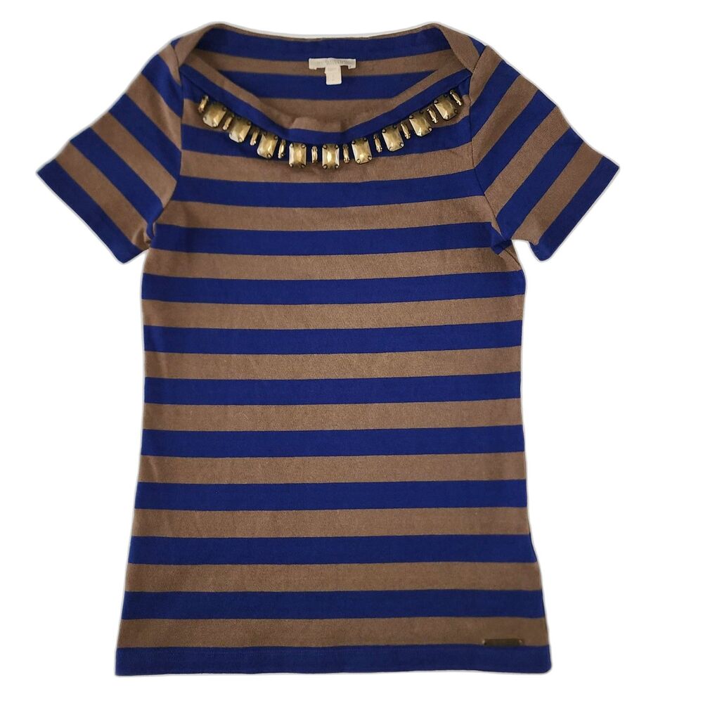 NWOT Burberry Brit Brown & Blue Striped Knit Top – Size S